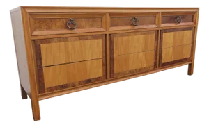 Basic Wiz Mid Century Modern Burlwood Long Low Dresser 6576