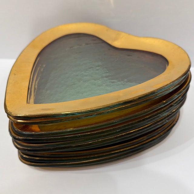Dada 1990s Annieglass Heart Gilt Glass Plates - Set of 12 For Sale - Image 3 of 10
