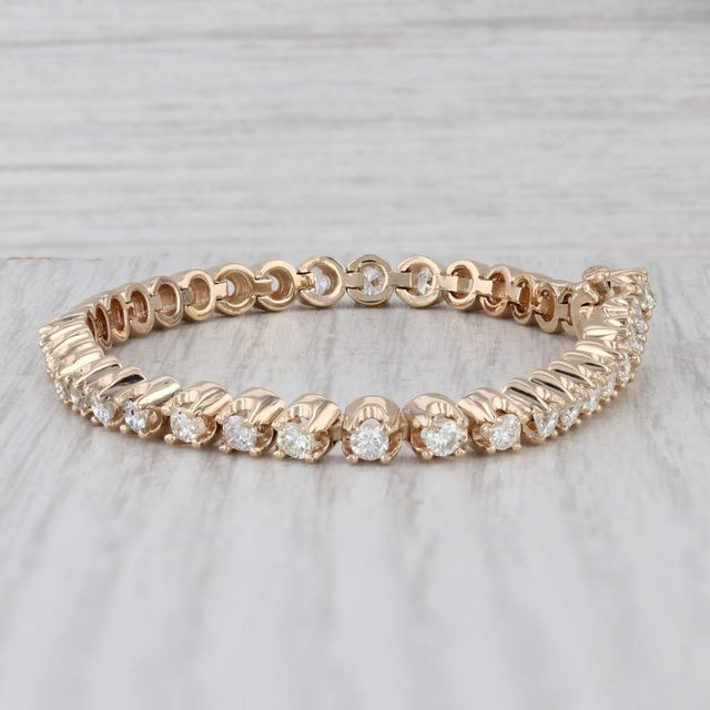 Metal 3ctw Diamond Tennis Bracelet 14k Yellow Gold 6.5" 4.4mm For Sale - Image 7 of 9