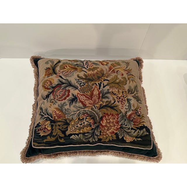 Textile Hand Made Needlepoint Pillows With Bakelite Buttons -A Pair For Sale - Image 7 of 11