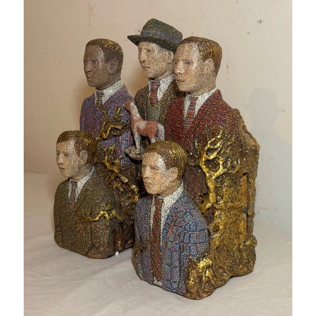 Original Richard Cleaver Wood Ceramic Oil Paint Men With Horse Sculpture Statue For Sale - Image 14 of 18