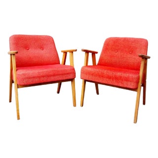 Set of Mid-Century Polish Model 366 Armchairs attributed to Józef Chierowski, 1960s For Sale