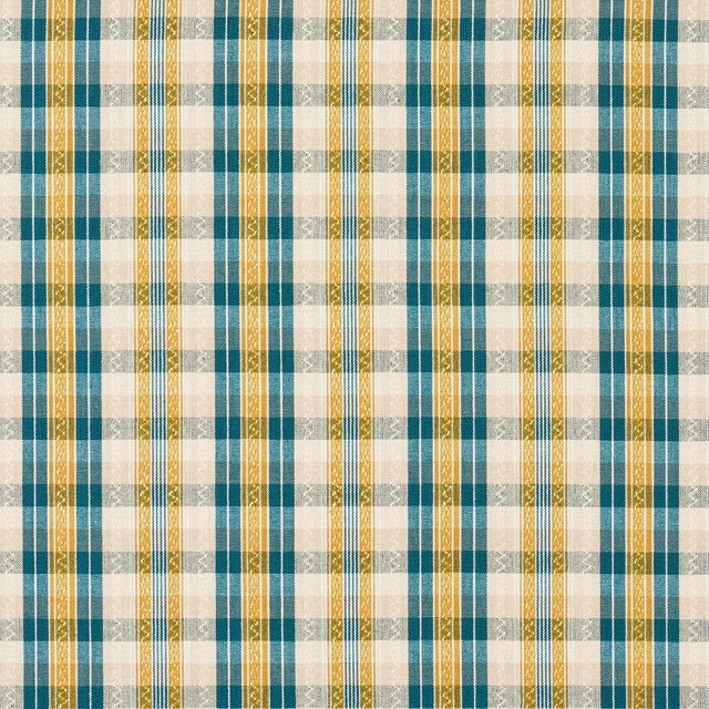 Contemporary SAMPLE - Schumacher Fonda Fabric In Teal & Citron For Sale - Image 3 of 4