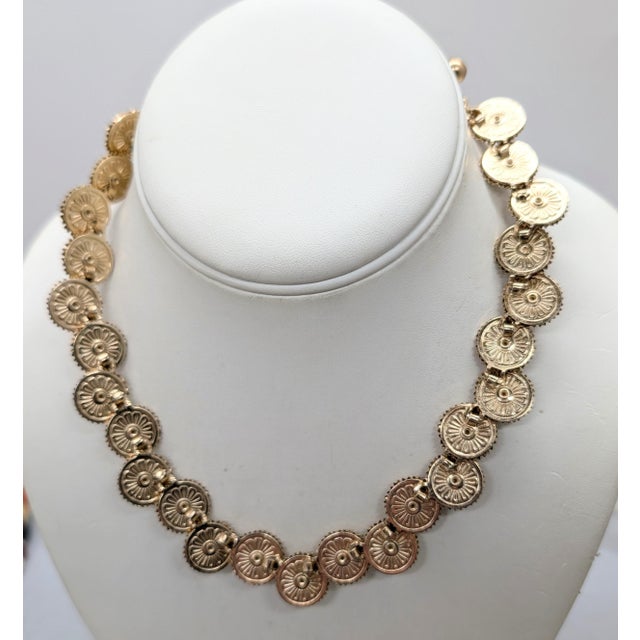 Vintage 1950s Signed Crown Trifari Goldtone "Bursts" With Clear Rhinestone Link Collar Necklace For Sale - Image 11 of 11