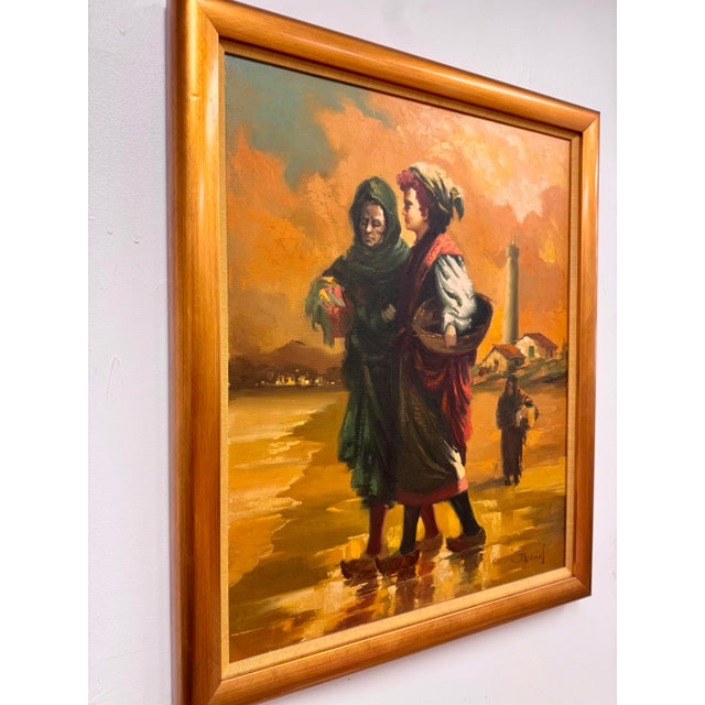 Green Portuguese Lighthouse Village Scene by J. Adamos, Mid-Century Oil on Canvas For Sale - Image 8 of 8
