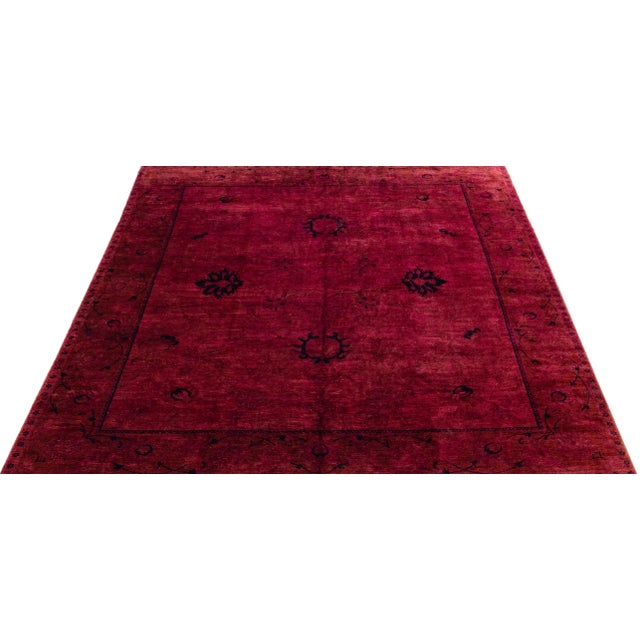 Transitional 2010s Handmade Transitional Wool Rug With Floral Motif in Red For Sale - Image 3 of 7