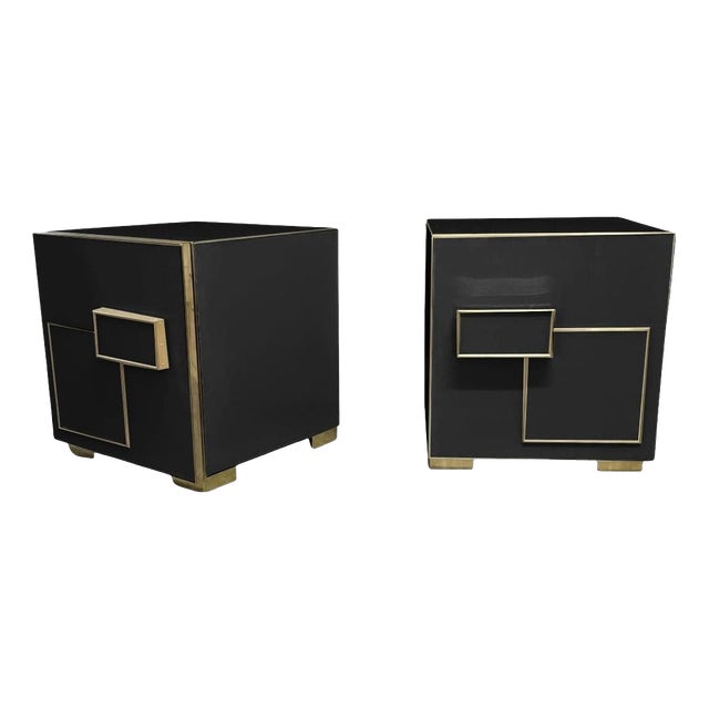 Black Murano Glass and Brass Nightstands from Justfurnituress SRL, Set of 2 For Sale