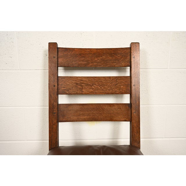 Early 20th Century Gustav Stickley Antique Mission Oak Arts & Crafts Ladder Back Side Chair or Dining Chair, Circa 1910 For Sale - Image 5 of 12