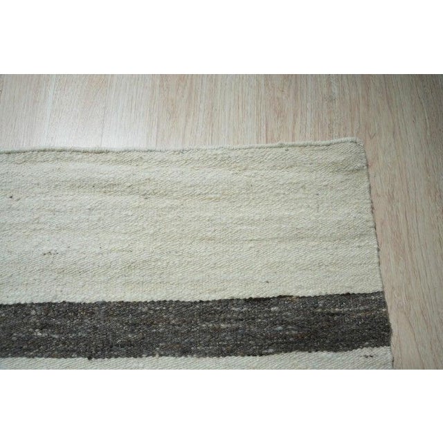 Light Gray 9x12 Ivory Handwoven Wool Understated Bands Geometric Modern Carpet Rug For Sale - Image 8 of 12