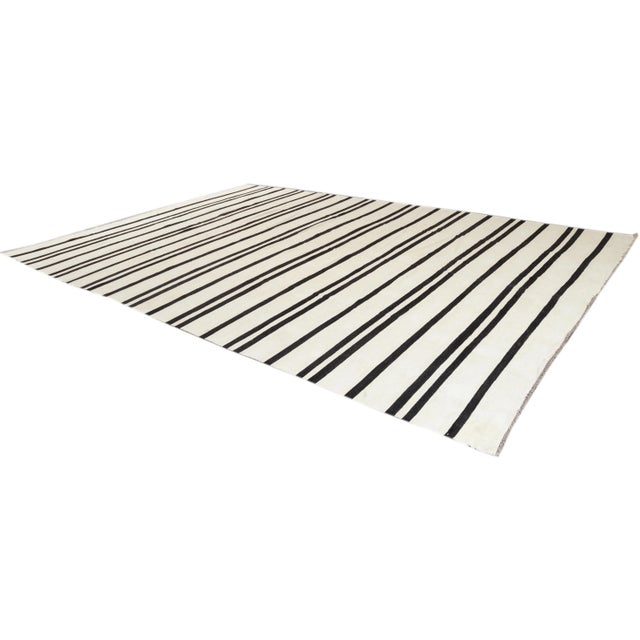 Black Oversize 21st Century Modern Flat-Weave Kilim Rug For Sale - Image 8 of 11