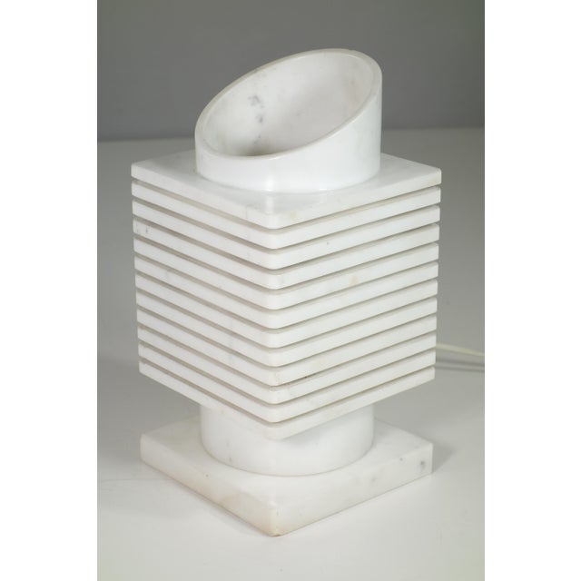 Modernist Italian White Carrara Marble Table Lamp, 1970s For Sale - Image 12 of 12