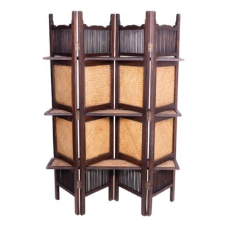 Acacia Wood and Rattan Room Divider with Double-Sided Shelves, Philippines For Sale