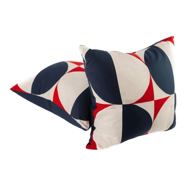 Graphic Red, White & Blue Pillows- a Pair For Sale