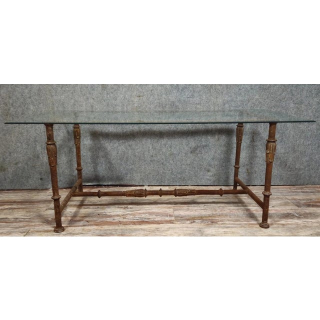 Goldenrod Console Table in Wrought Iron with Glass Top For Sale - Image 8 of 8