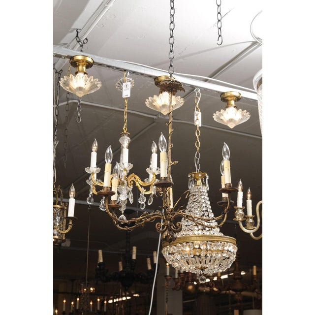 6-Light Vintage Gilt Floral Tole Chandlier, 1930s Italy For Sale - Image 10 of 12