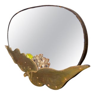 Vintage Brass Floral Mirror, 1960s For Sale