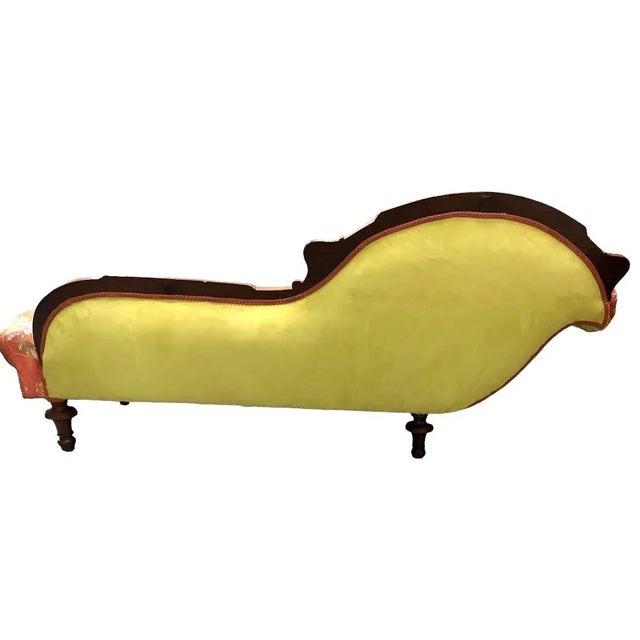 Antique 19th Century Fainting Couch With New Chartreuse Leather and Designer Fabric Upholstery For Sale In Saint Louis - Image 6 of 6