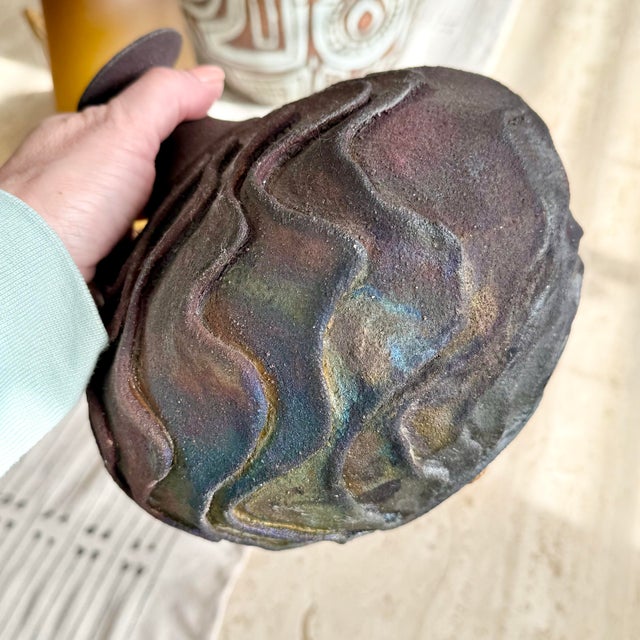Ceramic Vintage Raku Pottery 8” Tall Signed Middleton ‘90 Iridescent Weedpot Vase For Sale - Image 7 of 12
