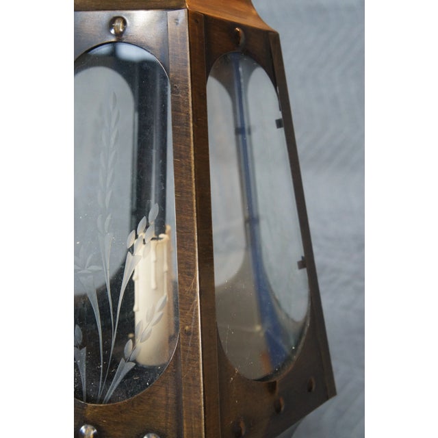 Brass Vintage Brass Etched Glass Swag Pendant Light For Sale - Image 8 of 12