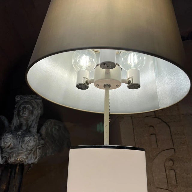 Mid-Century Modern 1970s White Cylinder Table Lamp Style of Kartell Italy For Sale - Image 3 of 13