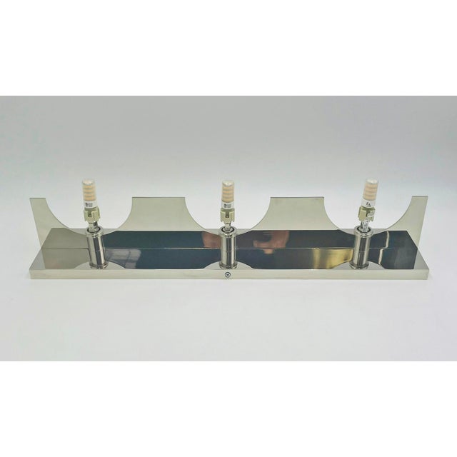 Modern Chrome 3-Globe Wall Sconce or Vanity Light, Frosted Glass Shades For Sale - Image 14 of 15