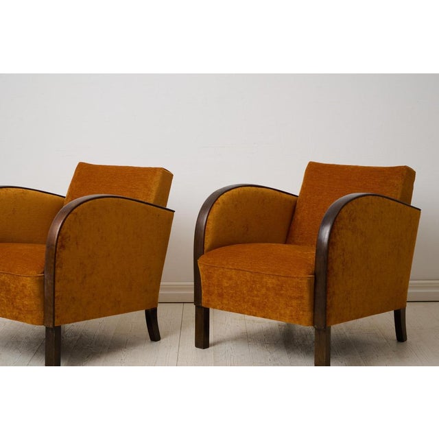 Vintage Swedish Art Deco Chairs with Velour Upholstery, 1930s, Set of 2 For Sale - Image 4 of 11
