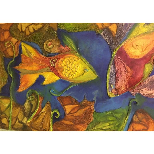 Küchel Silvia La Bella, Fish Collage Colorful, 1998, Oil on Canvas For Sale - Image 7 of 13