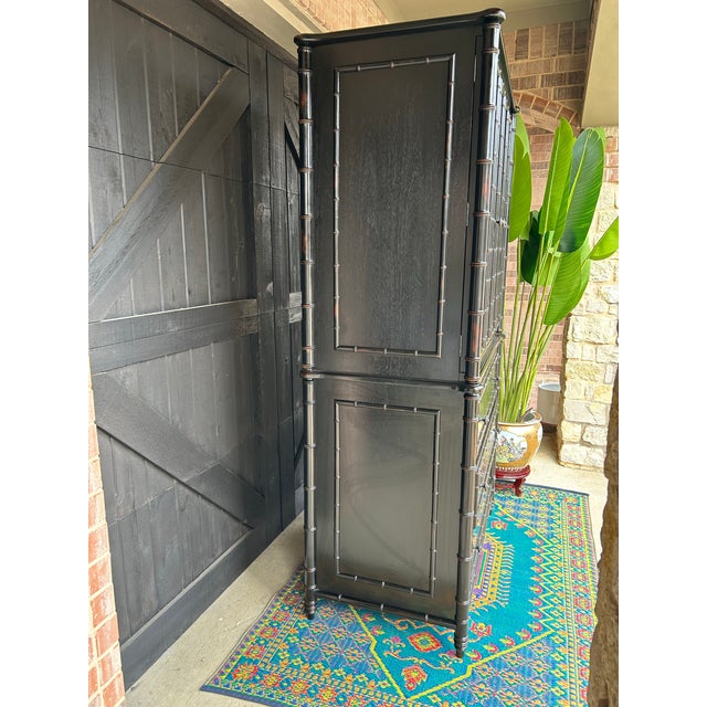 Chinoiserie Arhaus Faux Bamboo Cabinet For Sale - Image 3 of 10