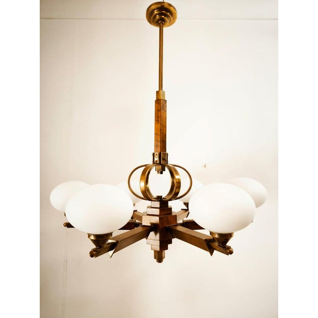 Vintage Wooden Pendant Light with Oval Glass Shades For Sale - Image 18 of 18