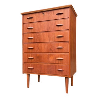 Danish Teak Chest of Drawers with Shell Handles and Lock For Sale