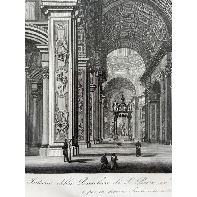 19th Century Antique Engraving of St. Peter’s Basilica by Giovanni Balzar After Piranesi For Sale - Image 5 of 12