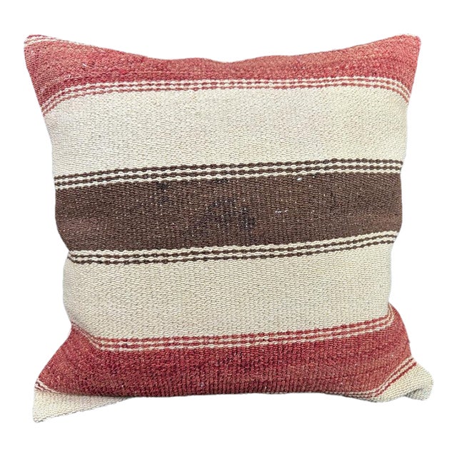 Turkish Hemp Pillow Cushion Natural Beige Red Cushion Cover 20"x20" For Sale