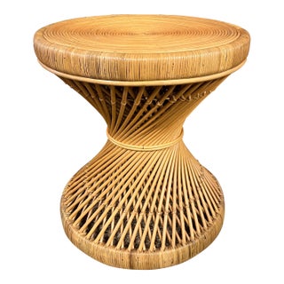 Pencil Reed Rattan Hourglass Side Table For Sale