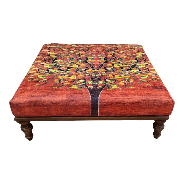 Tree Pattern Rug Upholstered Walnut Coffee Table For Sale