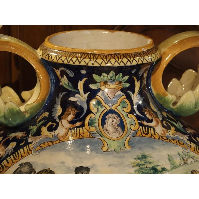 1885 Italian Painted Majolica Urn For Sale - Image 11 of 13