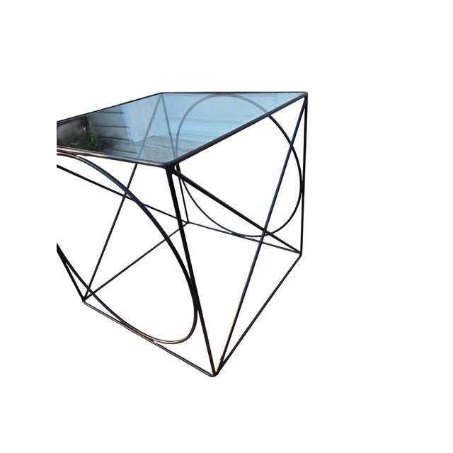 Vintage Wrought Iron Rods Xo Side End Table Attributed to Frederic Weinberg MCM For Sale - Image 4 of 17
