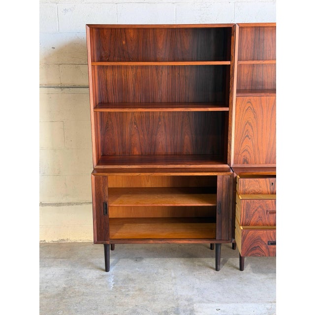 Brown Rosewood Wall Unit Bookcase With Tambour Doors Lyby Møbler Denmark 1960s For Sale - Image 8 of 10