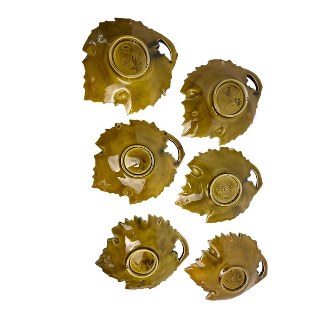 Set of 6 French Antique Majolica Leaf Dishes For Sale In Raleigh - Image 6 of 7
