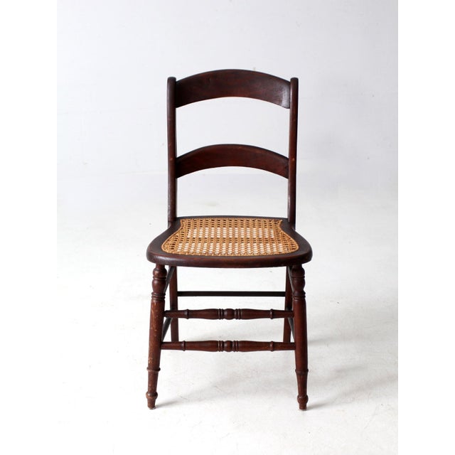 Early 20th Century Antique American Cane Seat Ladder Back Chair For Sale - Image 5 of 14