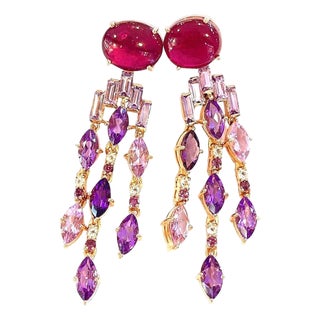 Bochic “Capri” Vintage Ruby & Purple Amethyst Earrings Set in 18K Gold & Silver For Sale