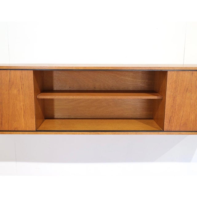 Mid Century Modern Teak Vintage Wall Mounted Credenza Sideboard in the Style Avalon Danish For Sale - Image 11 of 11
