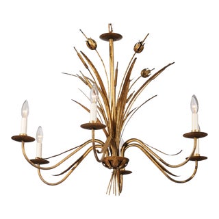 Vintage 6-Light Italian Bulrush Toleware Chandelier For Sale