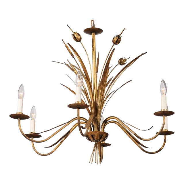 Vintage 6-Light Italian Bulrush Toleware Chandelier For Sale