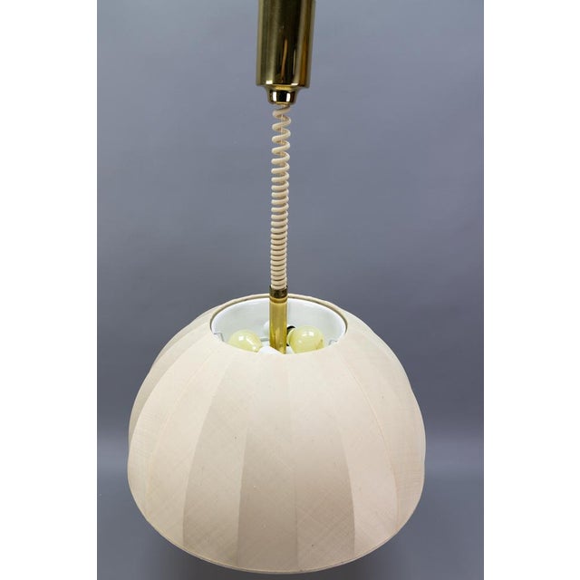 Large Brass and Fabric Lampshade Five-Light Adjustable Height Pendant Lamp, 1980s For Sale - Image 18 of 18