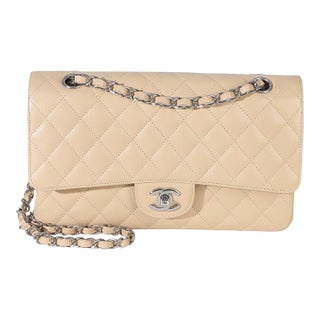Beige Quilted Caviar Medium Double Flap Bag For Sale