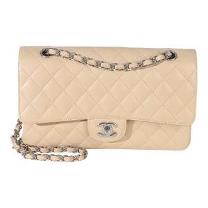 Beige Quilted Caviar Medium Double Flap Bag