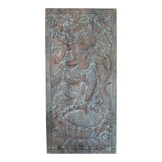 Krishna Wall Art Indian Carved Sculpture Barn Door For Sale