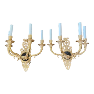 4 Arm French Empire Style Brass Wall Sconces With Lions Heads -A Pair