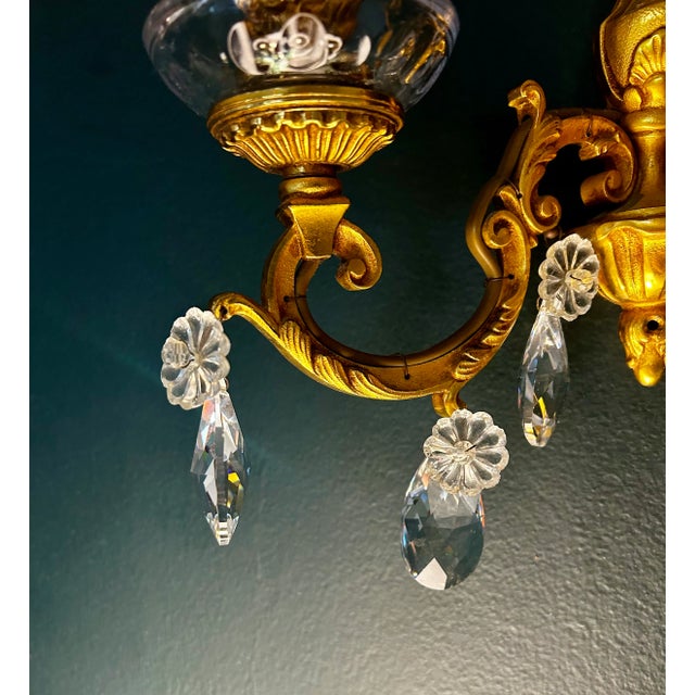 Bronze 19th Century Pair of Louis XVI Wall Sconces in Gilt Bronze & Crystal, Circa 1880 For Sale - Image 8 of 10