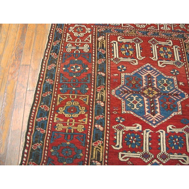 Traditional 1900s Red Geometric Medallion Antique Caucasian Shirvan Rug 4'0" X 6'8" Knotted Wool Carpet For Sale - Image 3 of 6